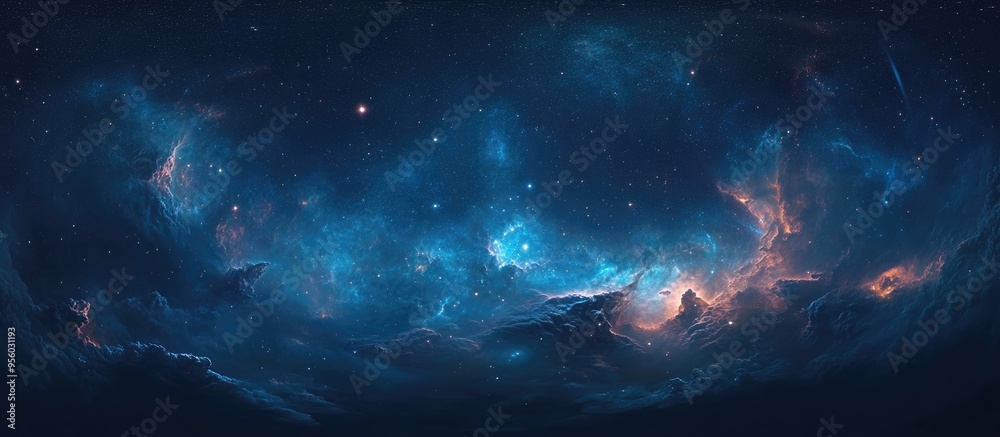 Poster Space background featuring nebula and stars 3D cartoon rendering Equirectangular projection spherical panorama 360 HDRI map and environment 3D illustration