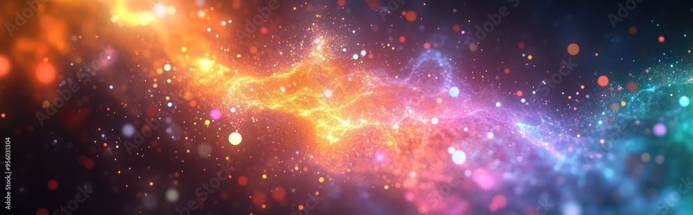 Fototapete Glowing multicolored plasma field in a 3D cartoon rendering computer generated abstract background