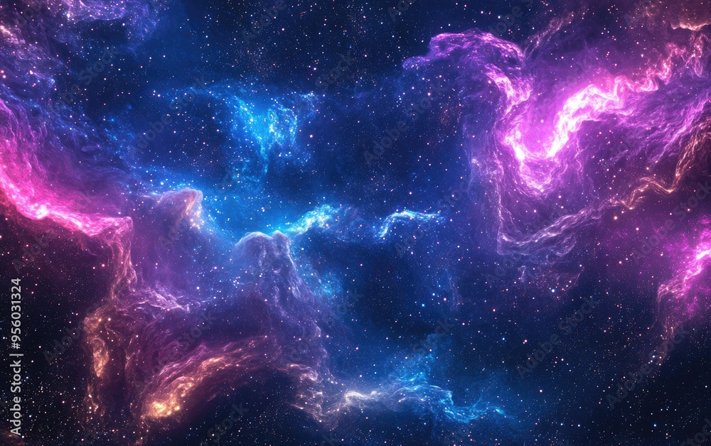 Poster Abstract scientific background featuring a galaxy and nebula in a 3D cartoon rendering