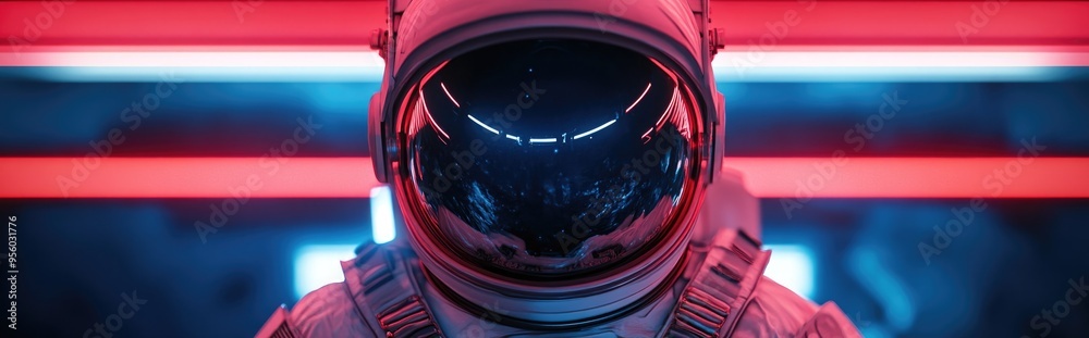 Poster a portrait of a futuristic astronaut in a space suit illustrated in 3d cartoon rendering