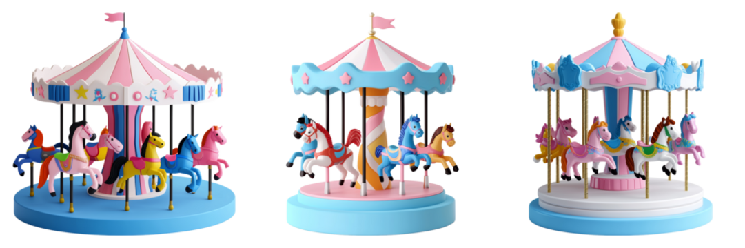 Colorful Carousel Horse Isolated PNG on Transparent Background