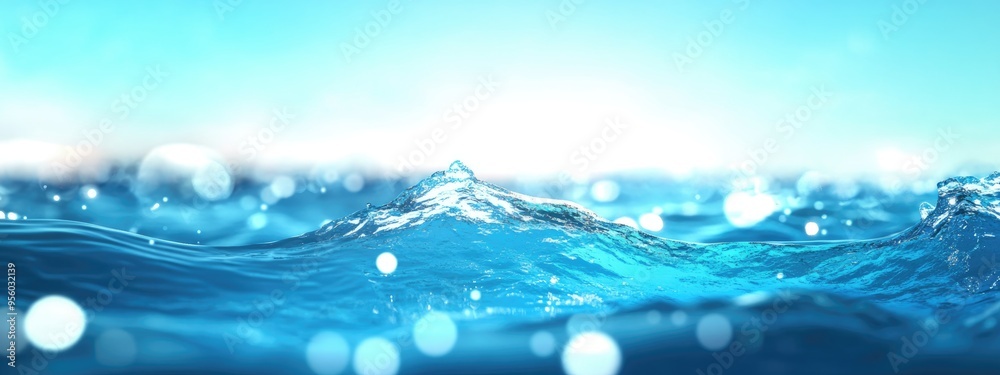 Poster Abstract light blue bokeh water with light background in a 3D cartoon rendering