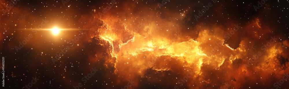 Aufkleber Universe depicted in a 3D cartoon rendering featuring an interstellar cloud of dust and gas Space background includes sun and stars