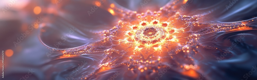 Poster Beautiful mandala created through 3D cartoon rendering Abstract fractal shapes and patterns Infinite universe Mysterious psychedelic relaxation design Dynamic flowing natural forms Sacred geometry