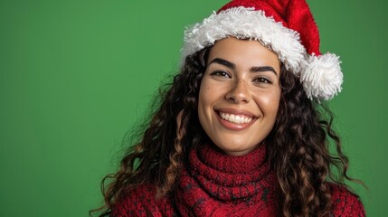 Smiling Woman Wearing a Santa Hat