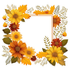 Obraz premium Wooden frame with autumn leaves and flowers, isolated on transparent background