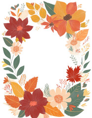 Frame with autumn flowers, isolated on transparent background