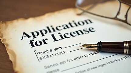Vintage application for license with fountain pen on aged paper