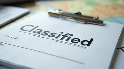 Fototapeta premium Close-up of classified document papers on a clipboard