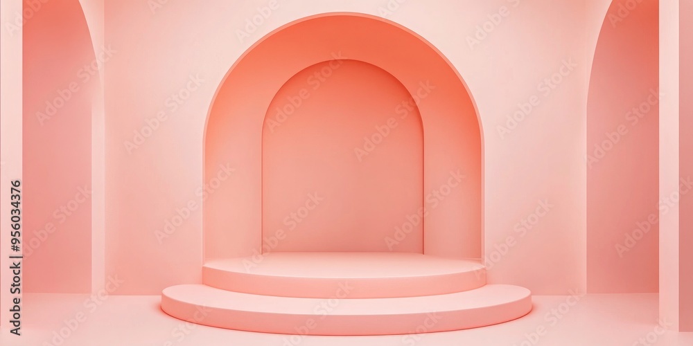 Poster Minimal pastel colored background designed for a cosmetic or product display podium 3D rendering