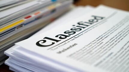 Close up of classified document papers in a pile of folders