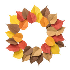 Obraz premium Wreath of autumn flowers and leaves, isolated on transparent background