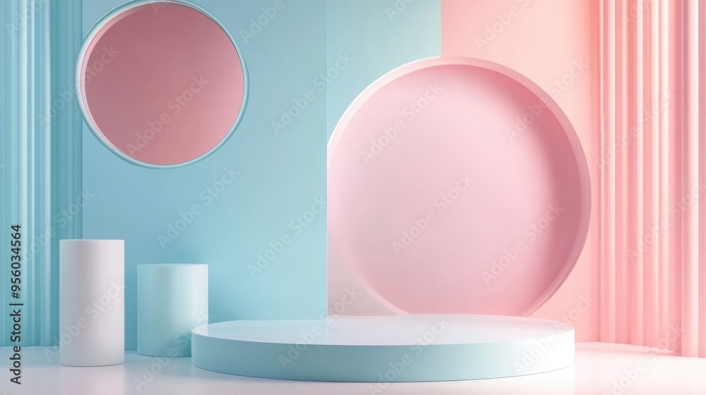 Poster Abstract geometric shape in a minimalistic style featuring pastel colors ideal for product presentations and cosmetic displays 3D rendering and illustration