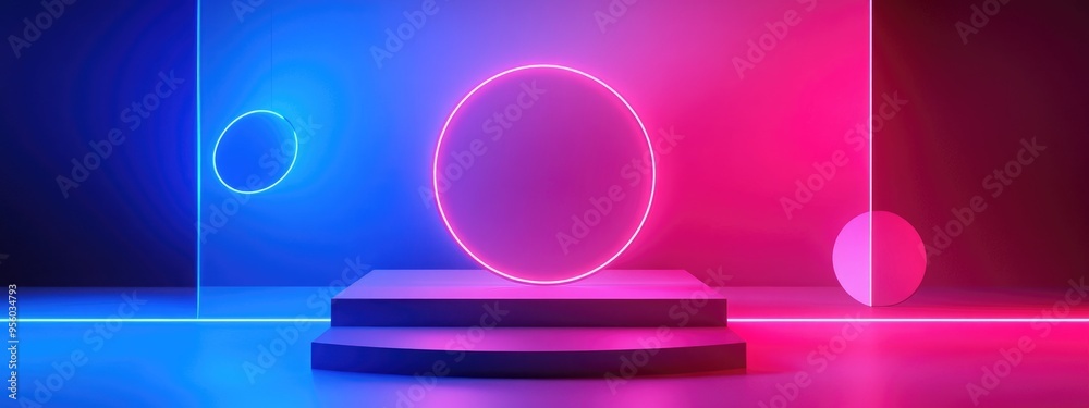 Poster Abstract colorful geometric shapes background contemporary minimalist display for podium presentation 3D rendering image