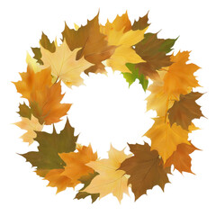 Fototapeta premium Wreath of autumn flowers and leaves, isolated on transparent background