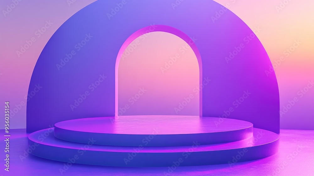 Poster Empty purple podium set against a gradient background featuring an abstract scene 3D rendering