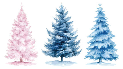 Vector illustration of Watercolor Christmas Trees on transparent background, png	