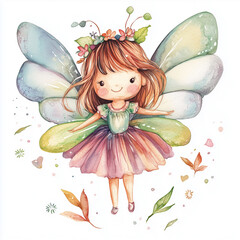 Magical Fairy Watercolor Clipart in Soft Pastel Colors on White Background