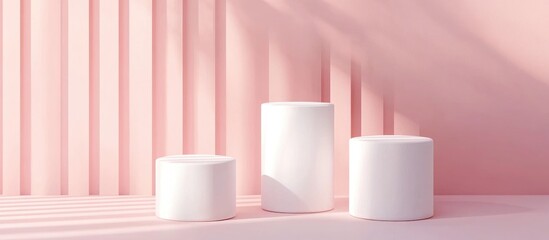 White cylinder product display in a pink studio setting minimalistic design 3D rendering