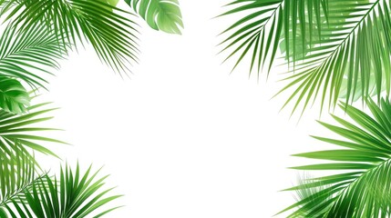 Palm leaves pattern frame on a white background