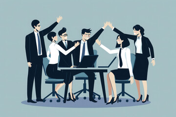 Obraz premium Team High-Five: A group of people giving a high-five to celebrate success