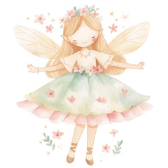 Enchanting Fairy Watercolor Clipart in Soft Pastel Colors on White Background