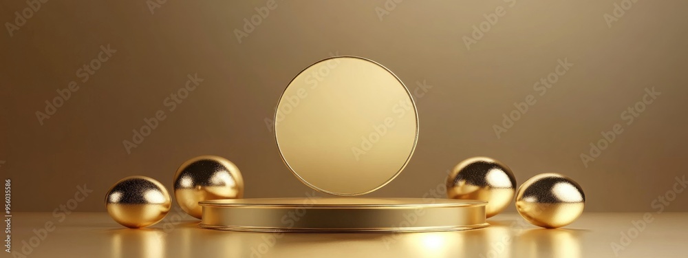 Poster top podium award sign golden object 3d rendering