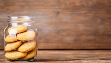 Cookies in a glass jar, fresh and delightful tones, space for text