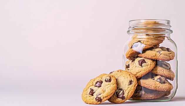 Cookies in a glass jar, fresh and delightful tones, space for text
