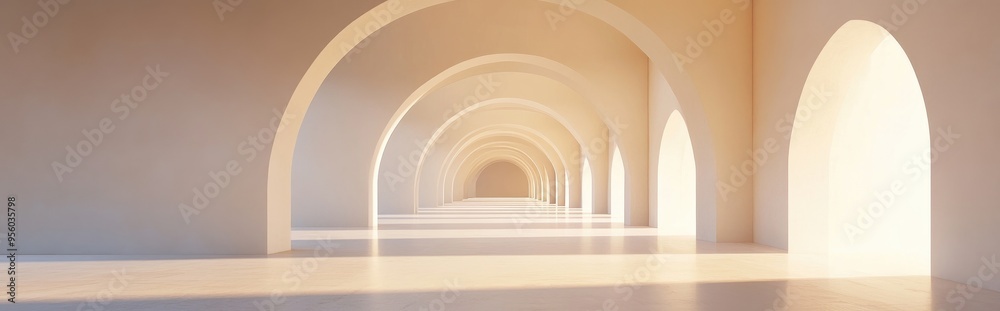Poster Empty arched passage in an interior architecture 3D rendering