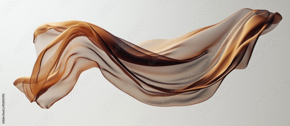 Poster Elegant floating brown textile in mid air dynamic abstract cloth display background 3D rendering of fabric in motion
