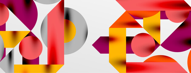 Circles and shadows. Colorful round elements with triangles, semi circles and other shapes. Vector Illustration For Wallpaper, Banner, Background, Card, Book Illustration, landing page