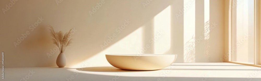 Aufkleber Minimalist abstract background featuring a pedestal in 3D illustration and rendering