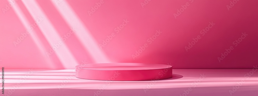 Poster minimalist pink cylinder podium on a pink background ideal for product showcasing 3d rendering