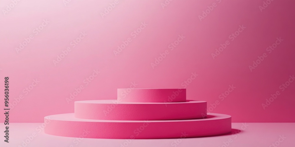 Poster Minimalist backdrop for showcasing products featuring a stacked pink platform 3D rendering