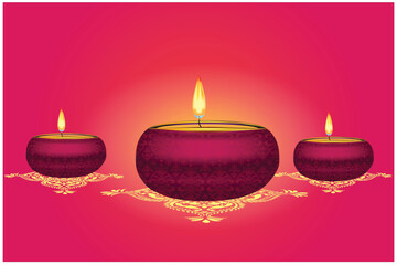 Diwali Festival Background with diya in pink color.