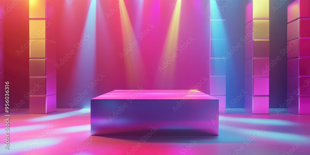 Aufkleber empty podium with disco panel and rays of light vibrant stage set for a magical party in a sporty st