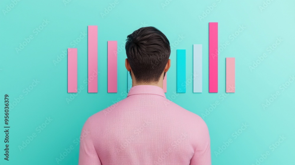 Poster man facing charts.