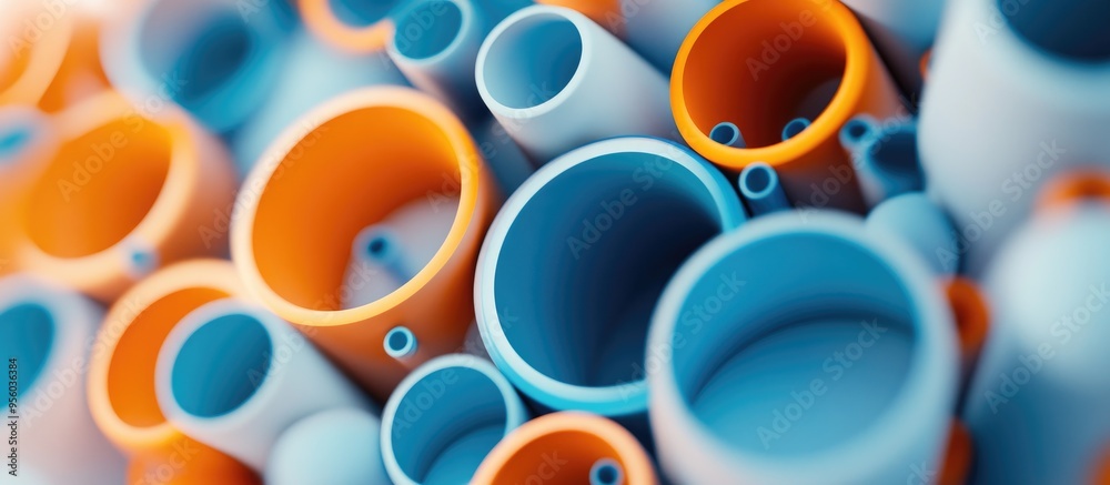 Poster abstract background featuring blue and orange cylinders on a white backdrop high quality 3d renderin