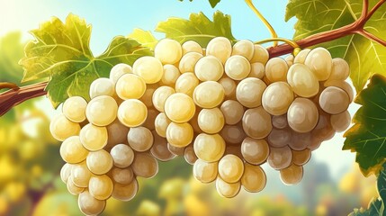 2D cartoon depiction of ripe white grapes ideal for producing high quality wine