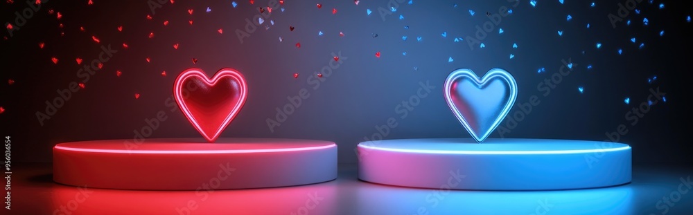 Poster valentine s day stage podium mockup featuring heart themed product display in a 3d render