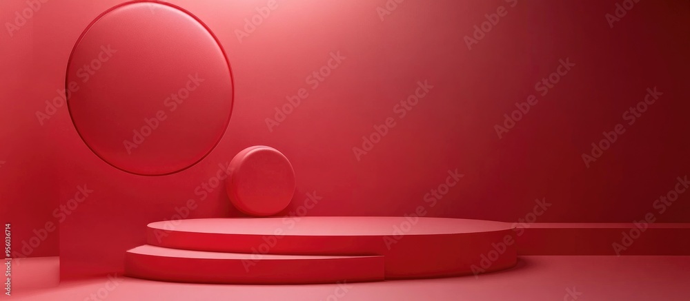 Poster Abstract minimal red geometric shape background display mockup for podium presentation 3D rendering