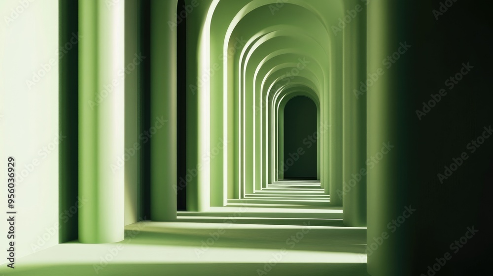 Aufkleber green minimalist pillar background in 3d rendering