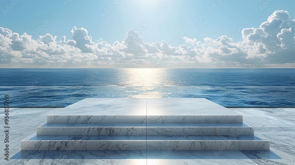 Wall mural A white marble podium stands elegantly against the cloud