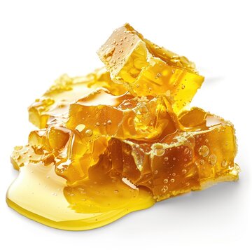 Close-Up of Cannabis THC CBD Extract Concentrate, Hemp Distillate Oil Budder Sauce Terpenes Isolated on White Background, Pure Organic Detail Macro for Marketing Business Online Shop