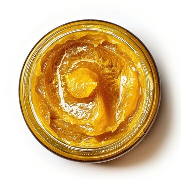 Close-Up of Cannabis THC CBD Extract Concentrate, Hemp Distillate Oil Budder Sauce Terpenes Isolated on White Background, Pure Organic Detail Macro for Marketing Business Online Shop
