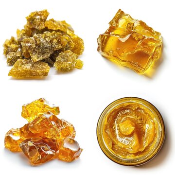 Close-Up of Cannabis THC CBD Extract Concentrate, Hemp Distillate Oil Budder Sauce Terpenes Isolated on White Background, Pure Organic Detail Macro for Marketing Business Online Shop
