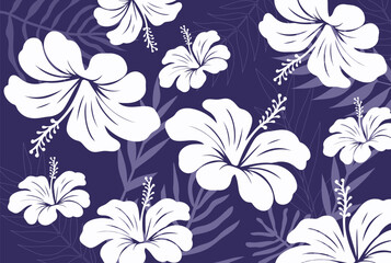 Hawaiian Seamless Pattern. Hibiscus flowers Pattern. Tropic flowers and Leaves. Hawaiian Aloha Shirt. Design for fabric, textile, wallpaper, clothing. floral background. vector illustration