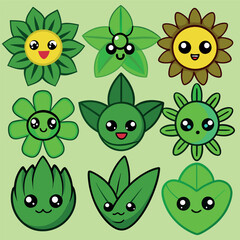 Sketches variety of green leaves