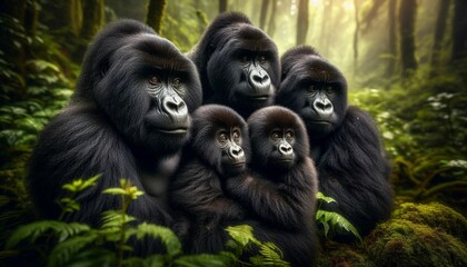 Obraz premium Mountain Gorilla Family in the Forest